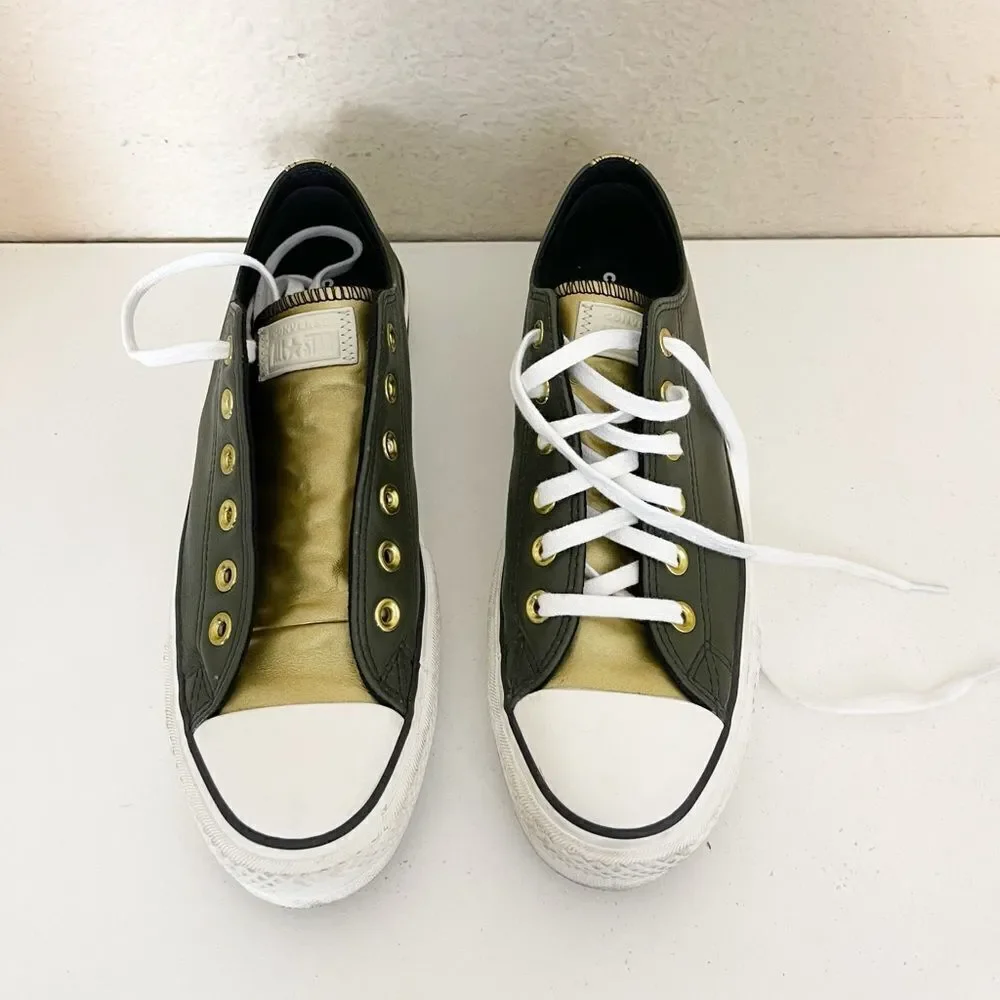 Converse Platform sneaker Low Women Sneakers Khaki and gold Leather Casual W8.5